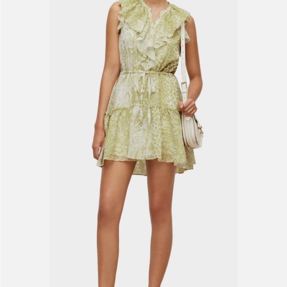All Saints Light Green Ruffle Mini Dress